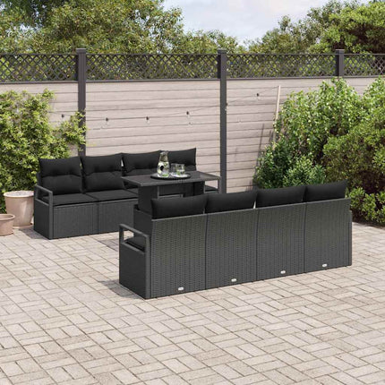 Havesofa Sæt med opbevaring med pude 9 pcs Sort polyrattan