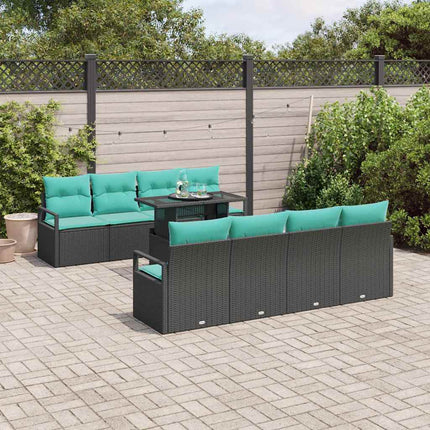 Havesofa Sæt med pude 7 pcs Sort og blå polyrattan