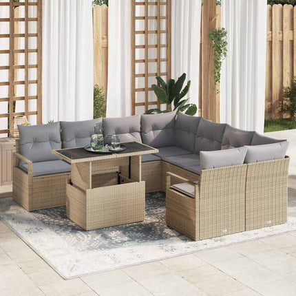 Havesofa Sæt 9 stk. 8-Antal sæder Beige og lys grå polyrattan