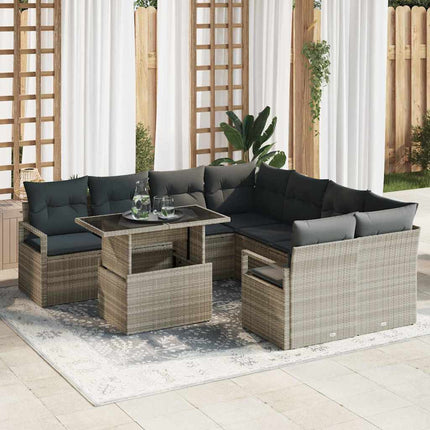 Havesofa Sæt med pude 9 pcs Lysegrå polyrattan