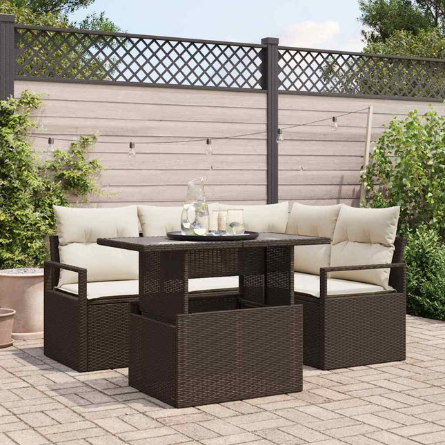 Havesofa Sæt 5 stk. 4-Antal sæder Brun og Creme polyrattan
