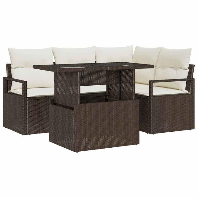 Havesofa Sæt 5 stk. 4-Antal sæder Brun og Creme polyrattan