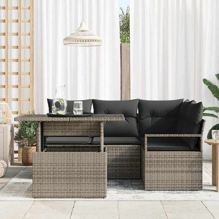 Havesofa Sæt med pude 5 pcs Grå polyrattan