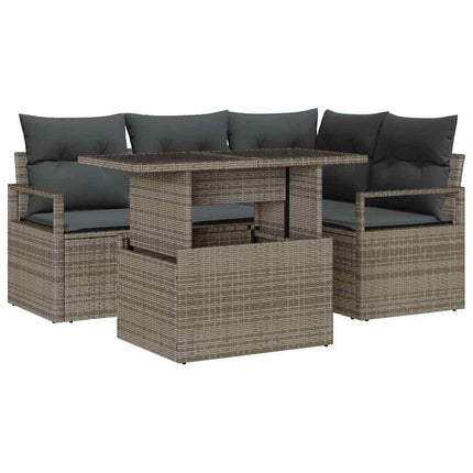 Havesofa Sæt med pude 5 pcs Grå polyrattan