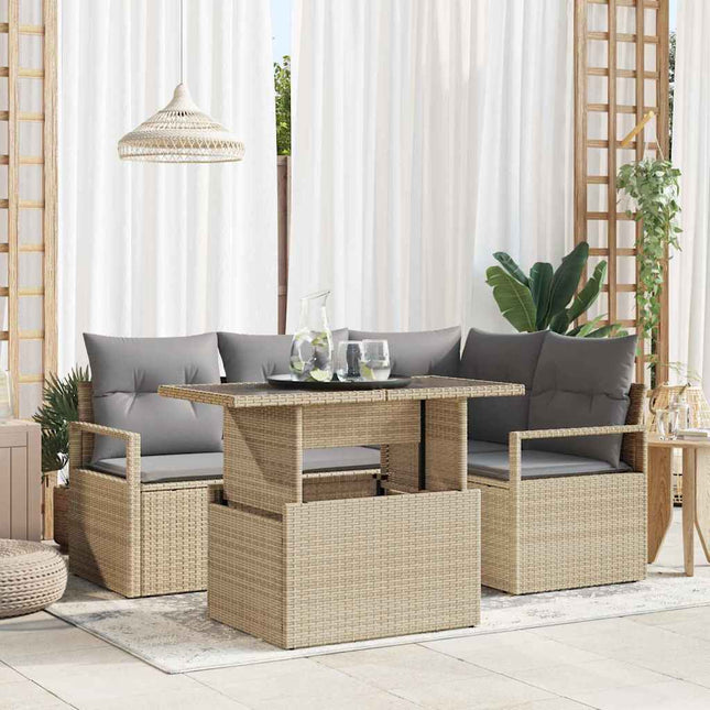 Havesofa Sæt 5 stk. 4-Antal sæder Beige og lys grå polyrattan