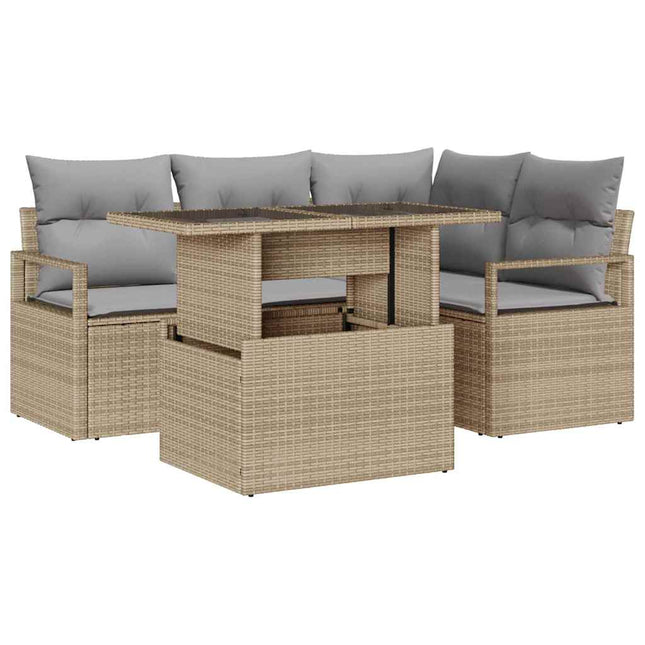 Havesofa Sæt 5 stk. 4-Antal sæder Beige og lys grå polyrattan