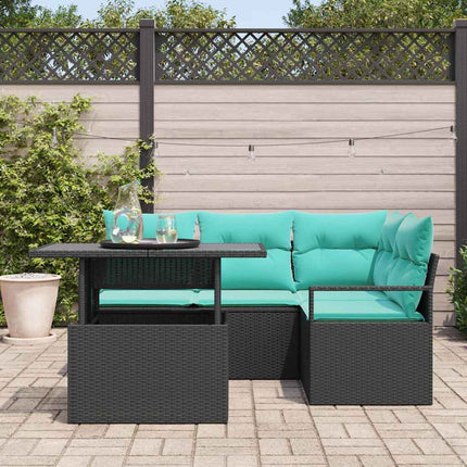 Havesofa Sæt med pude 5 pcs Sort og blå polyrattan