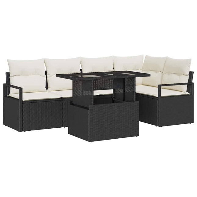Havesofa Sæt 6 stk. 5-Antal sæder Sort og Cream polyrattan