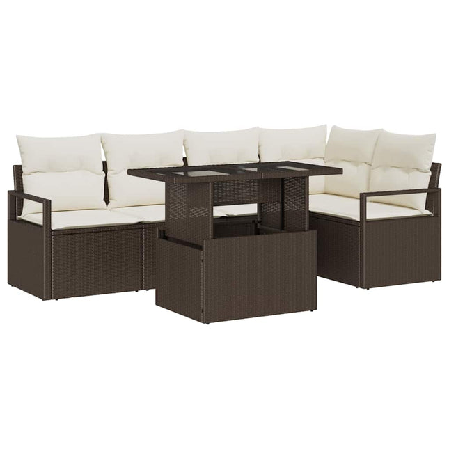 Havesofa Sæt 6 stk. 5-Antal sæder Brun og Creme polyrattan
