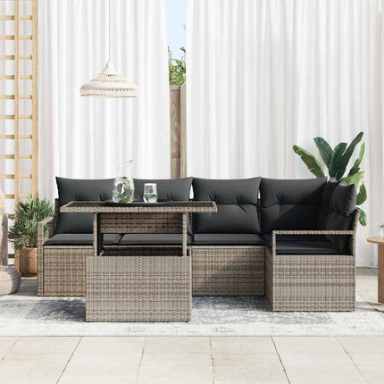 Havesofa Sæt med pude 6 pcs Grå polyrattan