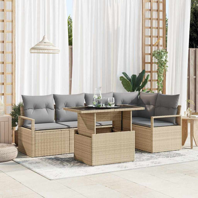 Havesofa Sæt 6 stk. 5-Antal sæder Beige og lys grå polyrattan