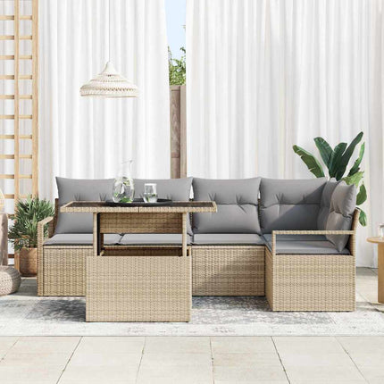Havesofa Sæt 6 stk. 5-Antal sæder Beige og lys grå polyrattan