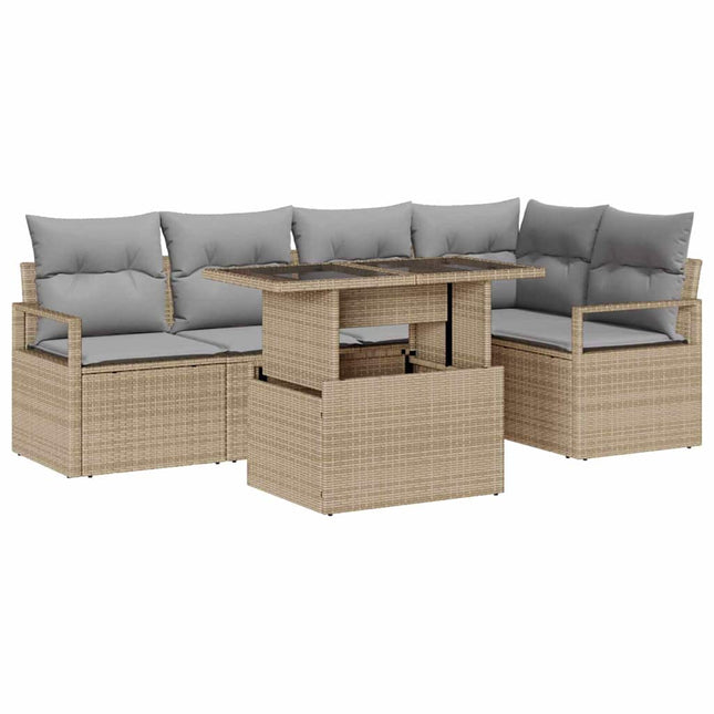 Havesofa Sæt 6 stk. 5-Antal sæder Beige og lys grå polyrattan