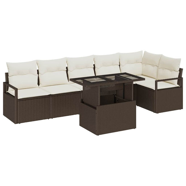 Havesofa Sæt 7 stk. Brun polyrattan