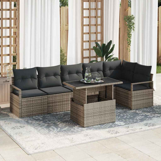 Havesofa Sæt med pude 7 pcs Grå Poly rattan