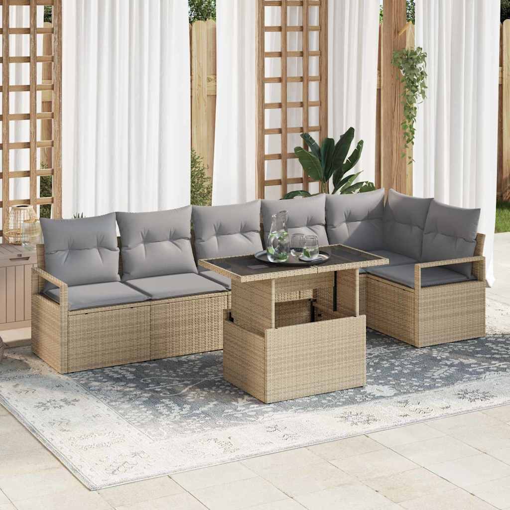 Havesofa Sæt med pude 7 pcs Beige Poly rattan
