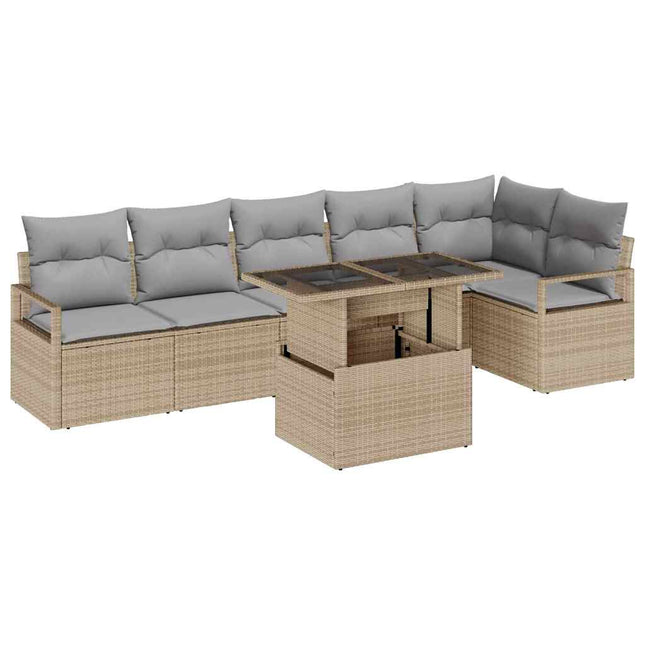 Havesofa Sæt med pude 7 pcs Beige Poly rattan