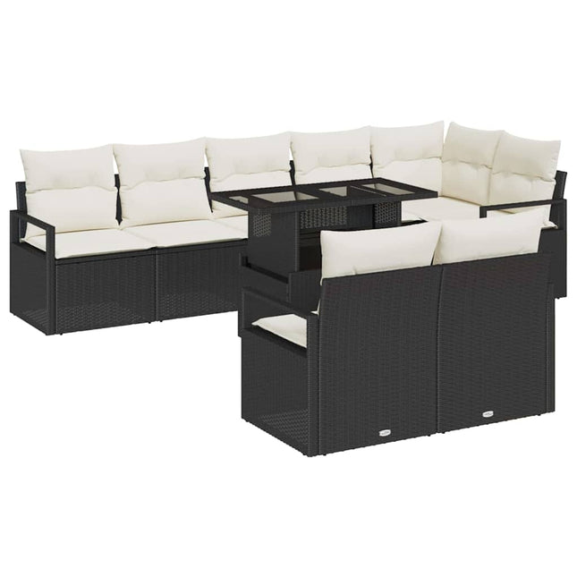 Havesofa Sæt med pude 9 pcs Sort og Cream polyrattan