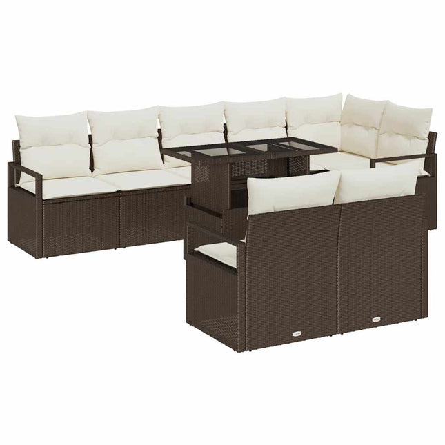Havesofa Sæt 9 stk. 8-Antal sæder Brun og Creme polyrattan