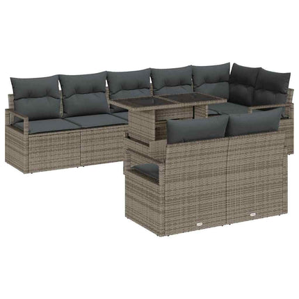 Havesofa Sæt med pude 9 pcs Grå polyrattan