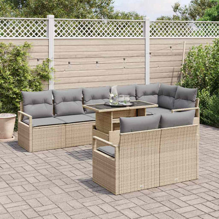 Havesofa Sæt 9 stk. 8-Antal sæder Beige og lys grå polyrattan