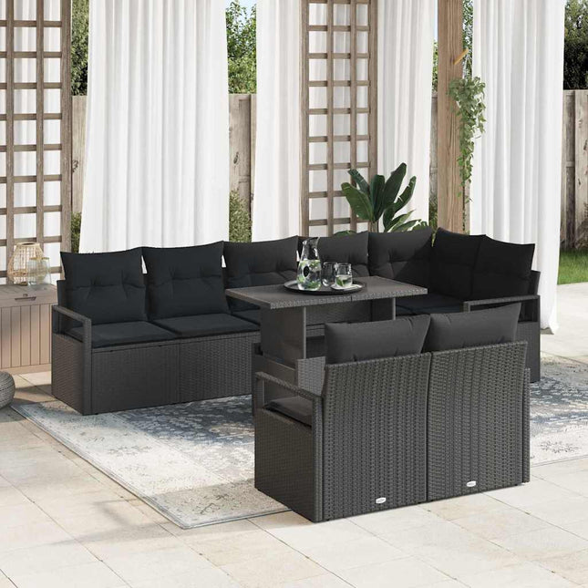 Havesofa Sæt 9 pcs 8-Antal sæder Sort polyrattan