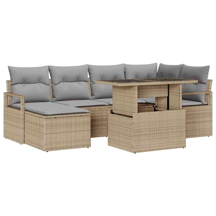 Havesofa Sæt 7 stk. Beige og lys grå polyrattan