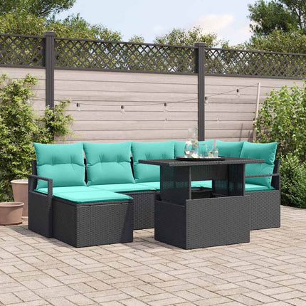 Havesofa Sæt med opbevaring 7 pcs Sort og Blå Poly rattan