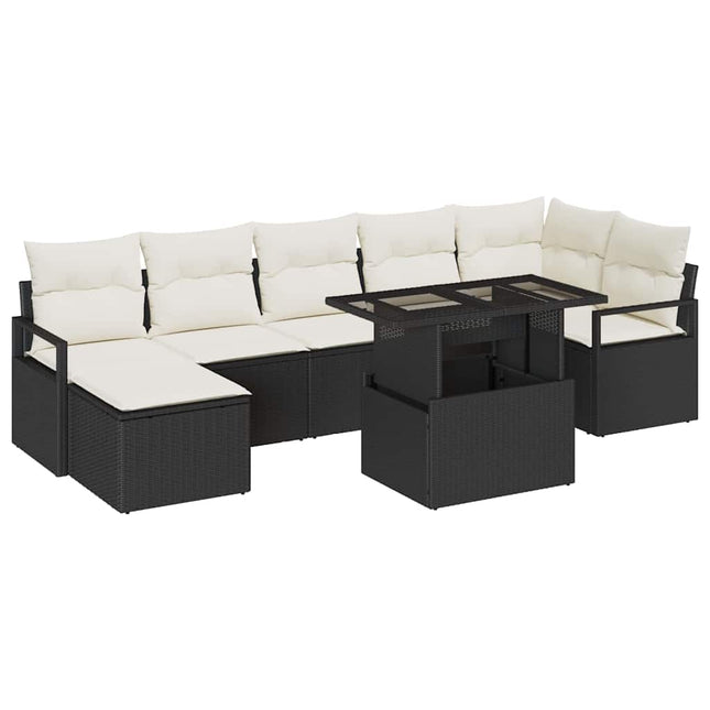 Havesofa Sæt med pude 8 pcs Sort og cremefarvet