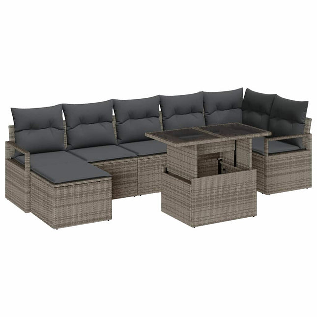 Havesofa Sæt 8 pcs Grå Polyrattan og pulverlakeret stål og glas