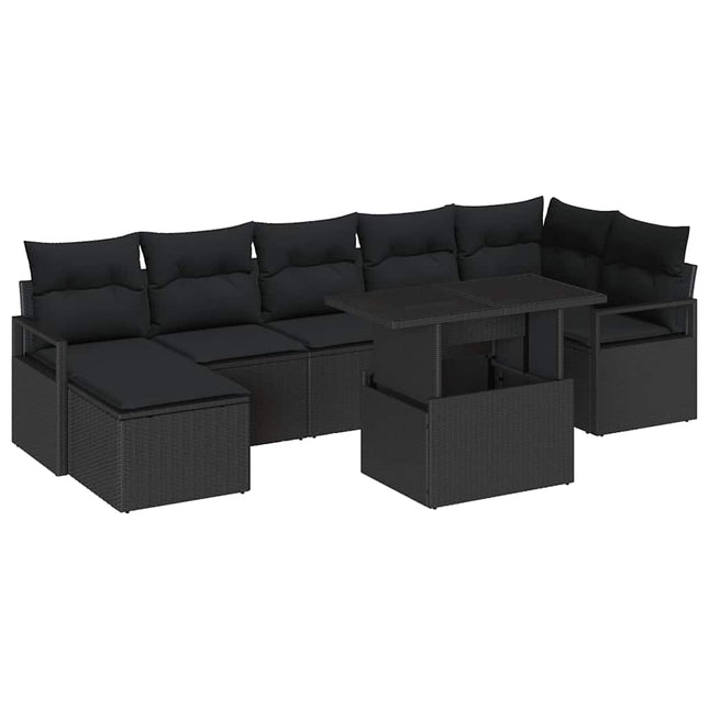 Havesofa Sæt med opbevaring 8 pcs Sort polyrattan