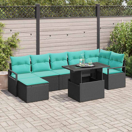 Havesofa Sæt med pude 8 pcs Sort og Blå polyrattan