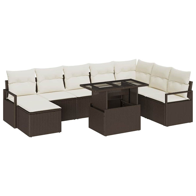 Havesofa Sæt med pude 9 pcs Brun og cremefarvet