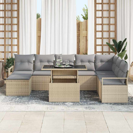 Havesofa Sæt 9 stk. Beige og lys grå polyrattan