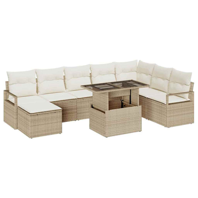 Havesofa Sæt med pude 9 pcs beige og cremefarvet