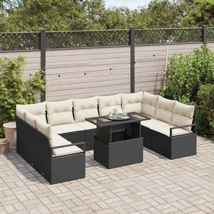 Havesofa Sæt 10 stk. 9-Antal sæder Sort og Cream polyrattan