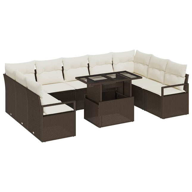 Havesofa Sæt 10 stk. 9-Antal sæder Brun og Creme polyrattan