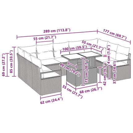 Havesofa Sæt 10 stk. 9-Antal sæder Brun og Creme polyrattan
