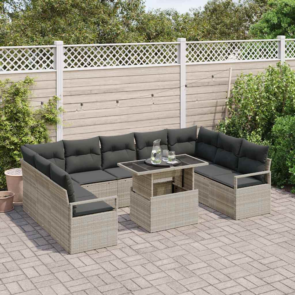 Havesofa Sæt med pude 10 pcs Lysegrå polyrattan