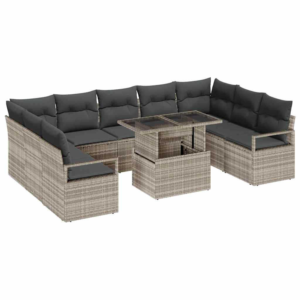 Havesofa Sæt med pude 10 pcs Lysegrå polyrattan