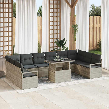 Havesofa Sæt med pude 11 pcs Lysegrå polyrattan