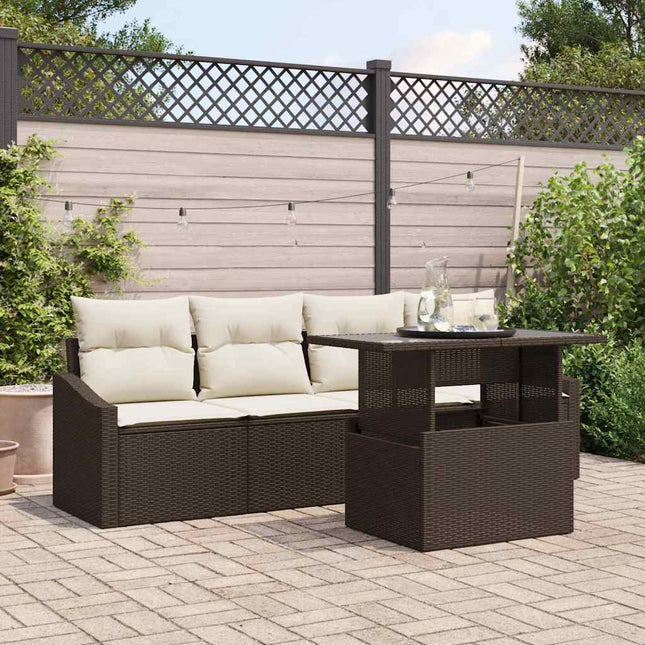 Havesofa Sæt 5 stk. Brun og Creme polyrattan