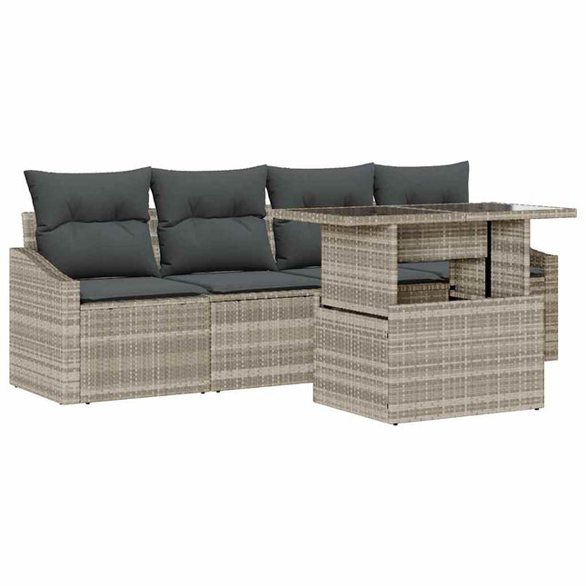 Havesofa Sæt med pude 5 pcs Lysegrå polyrattan