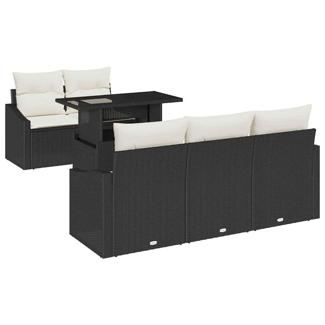 Havesofa Sæt med pude 6 pcs Sort og cremefarvet polyrattan