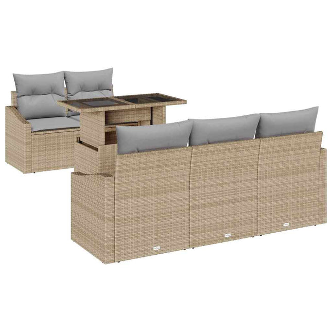 Havesofa Sæt med opbevaring 6 pcs Beige og lys grå polyrattan