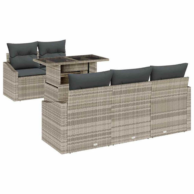 Havesofa Sæt med pude 6 pcs Lysegrå polyrattan
