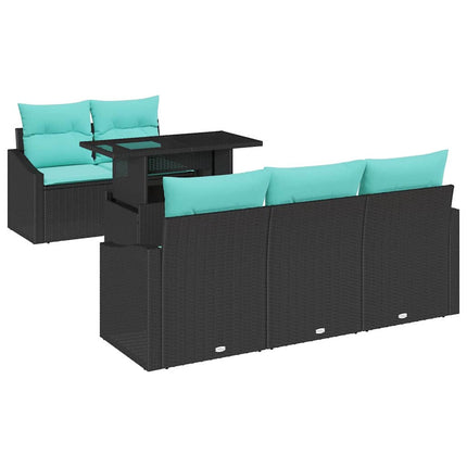 Havesofa Sæt med pude 6 pcs Sort og blå polyrattan