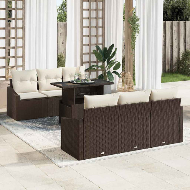 Havesofa Sæt 7 stk. Brun og Creme polyrattan