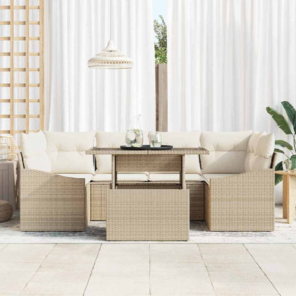 Havesofa Sæt 7 stk. Beige og creme polyrattan