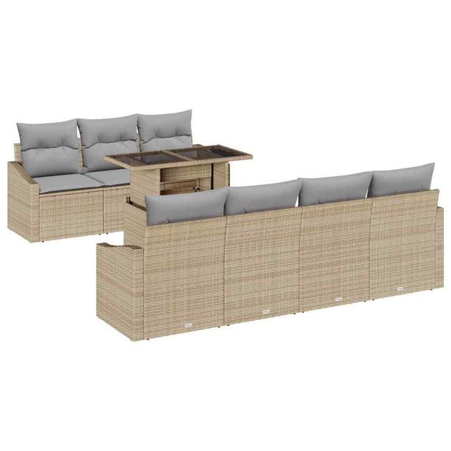 Havesofa Sæt med pude 8 pcs Beige og lys grå polyrattan